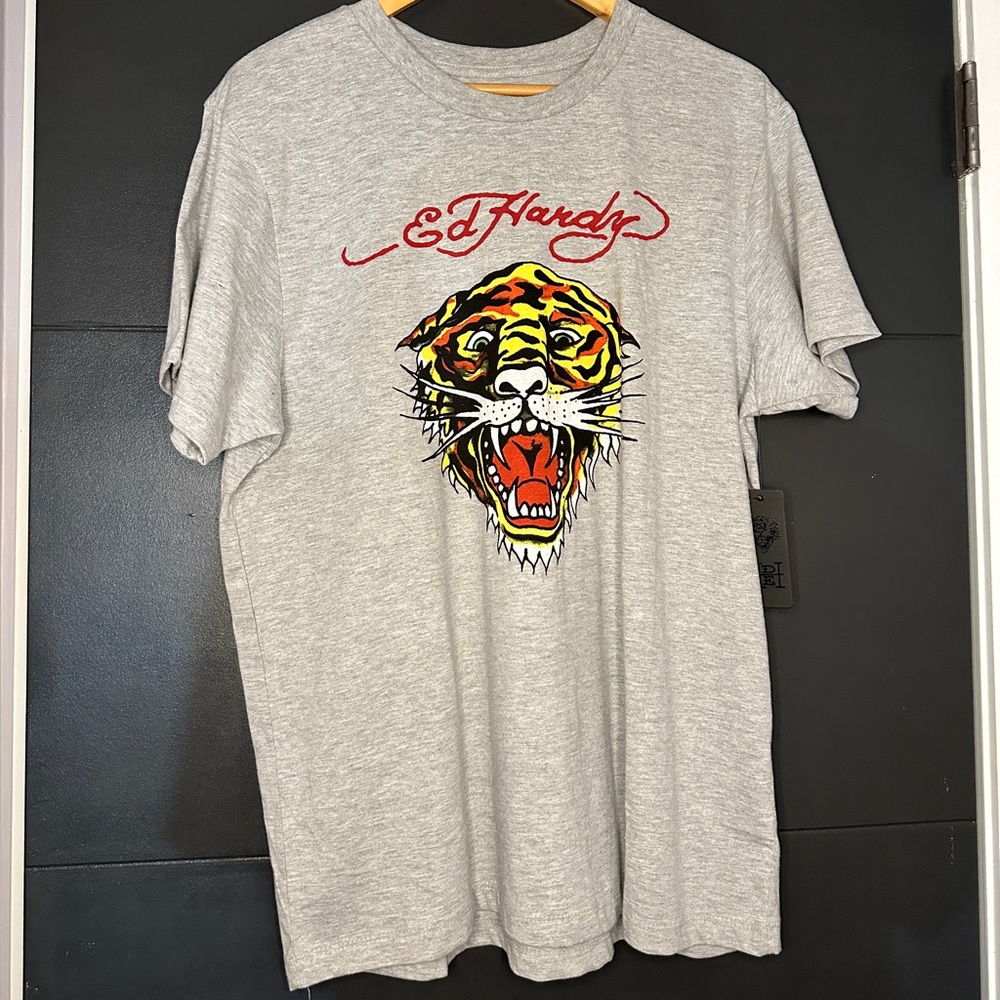 Ed Hardy Grey Tiger Design Tshirt (With Tag)